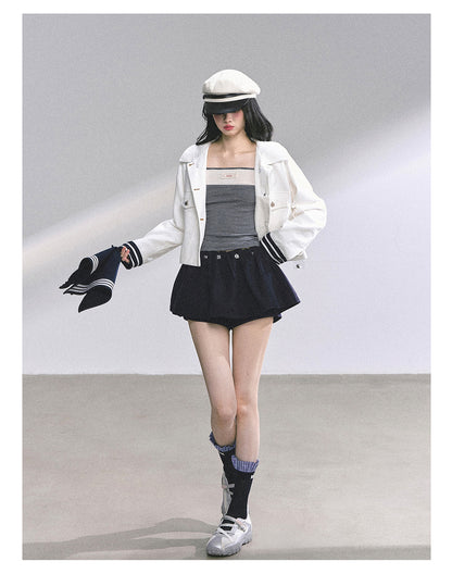 少也眼 "New York Art Museum" Detachable Sailor-Collar Denim Jacket 5764567