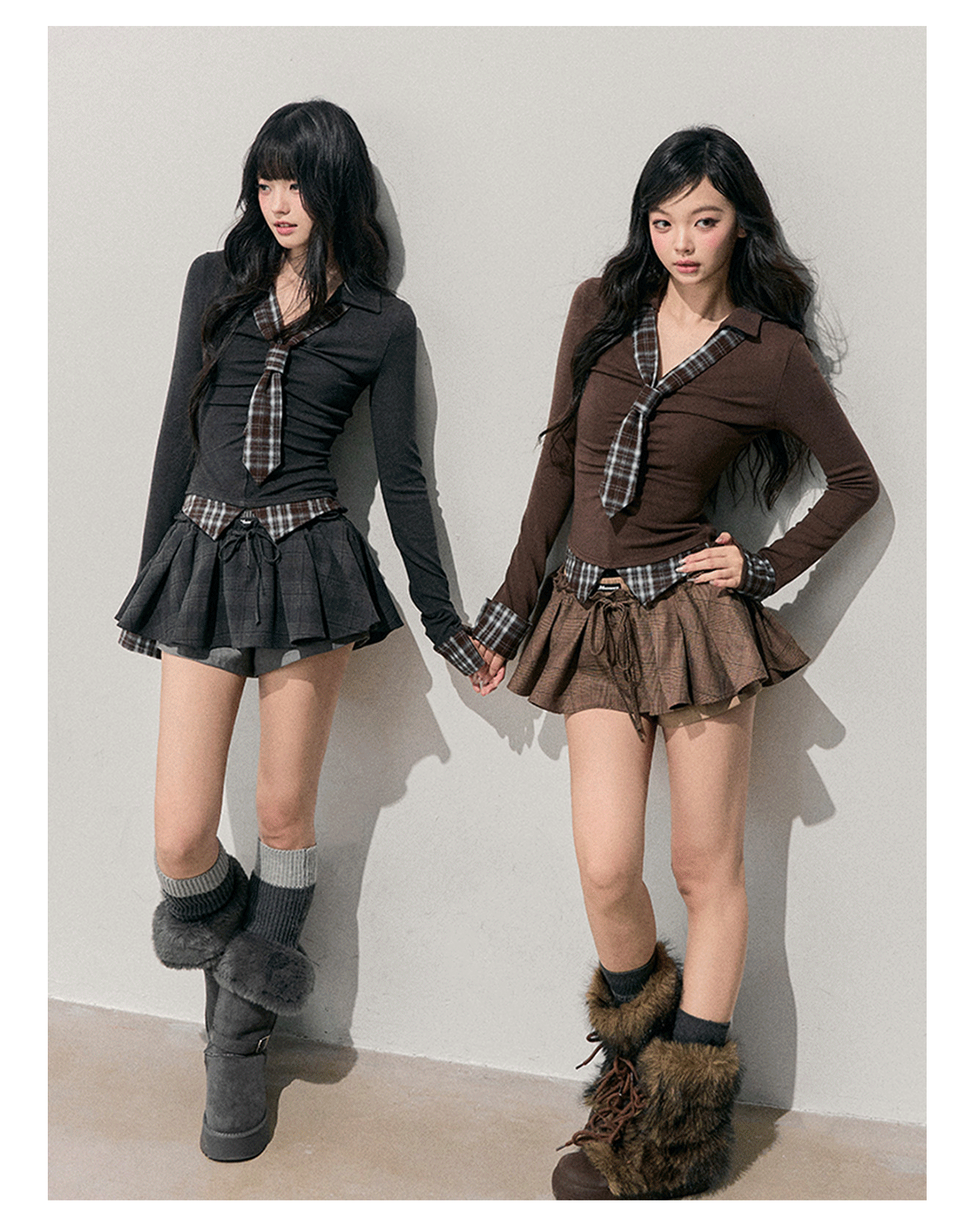 少也眼 “Faded Moss Traces” Vintage Plaid Layered-Effect Knit Top 5435435