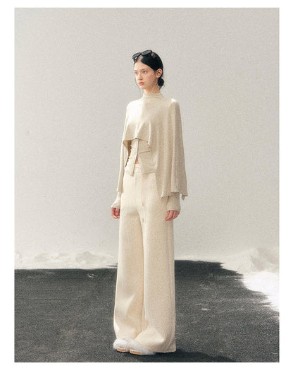 少也眼 "Moss Whisper" Ivory Two-Tone Shawl T-Shirt Two-Piece Set
