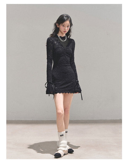 少也眼 “The Moment of the Full Moon" French Lace Winter Dress - Black 845613