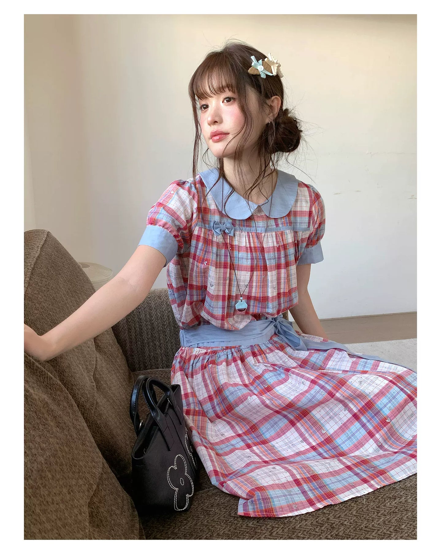 [RF] “Strawberry Soda” Vintage Plaid Cotton Midi Dress