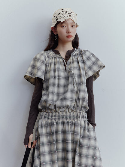 FUSSED Berlin Street Gathered & Panel Dress – Black & White Dupling Check FOF-25SS150