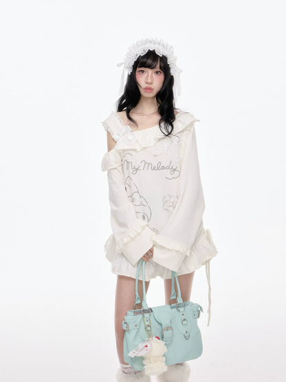 “Sweet Bloom” Ivory My Melody Asymmetric Oversized Top