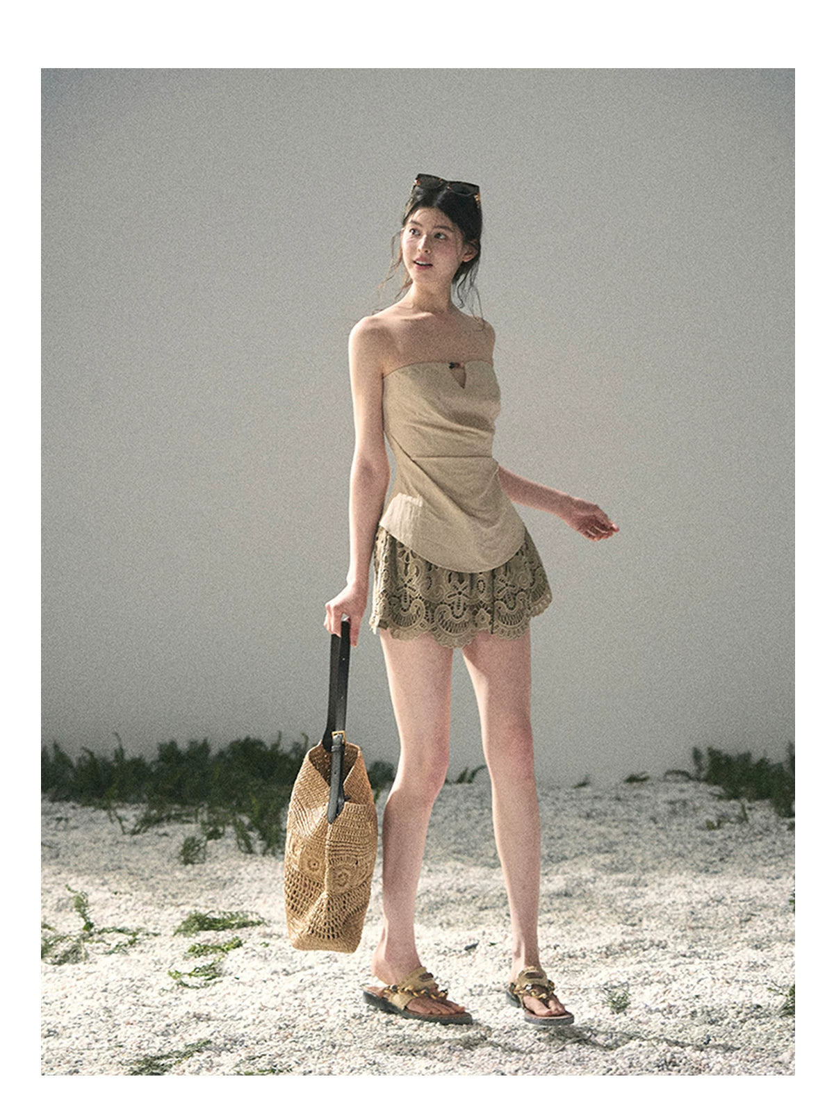 “Moonlit Haze” Dutch Cream Strapless V-Notch Top