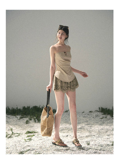 “Moonlit Haze” Dutch Cream Strapless V-Notch Top