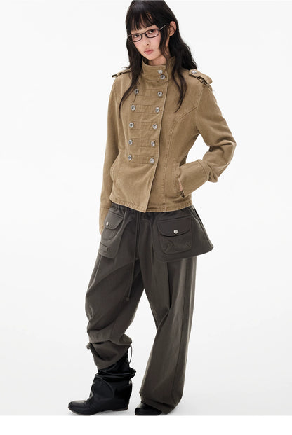 EZEK | Vintage Wash Napoleon Denim Jacket (Brown / Black)