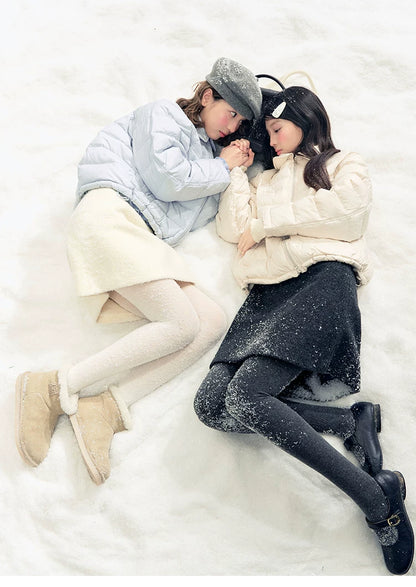 "Lily of the Valley Keepsake" Cropped Down Puffer Jacket (Pearl Beige/ Cloud Blue)