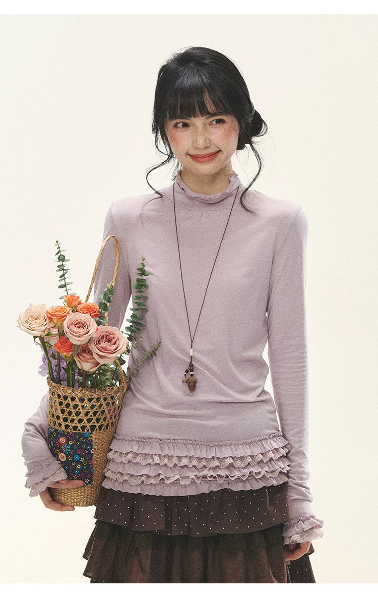"Misty Ripples" Misty Lavender Lace Mock Neck Knit Top