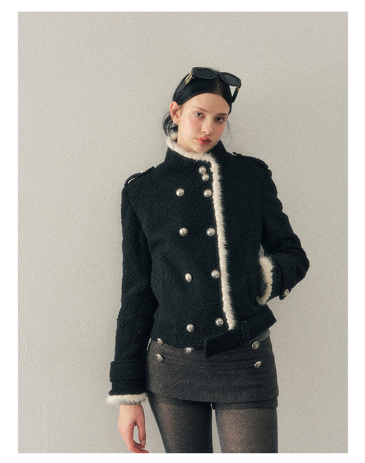 少也眼 "Whispers of a Winter Night" Black Quilted Tweed Jacket