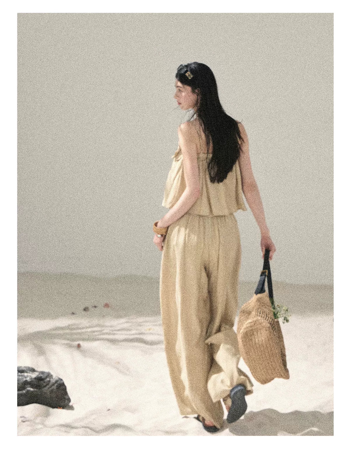 "Traces of the Wind" Sand Beige Cami & Wide-Leg Pants Set