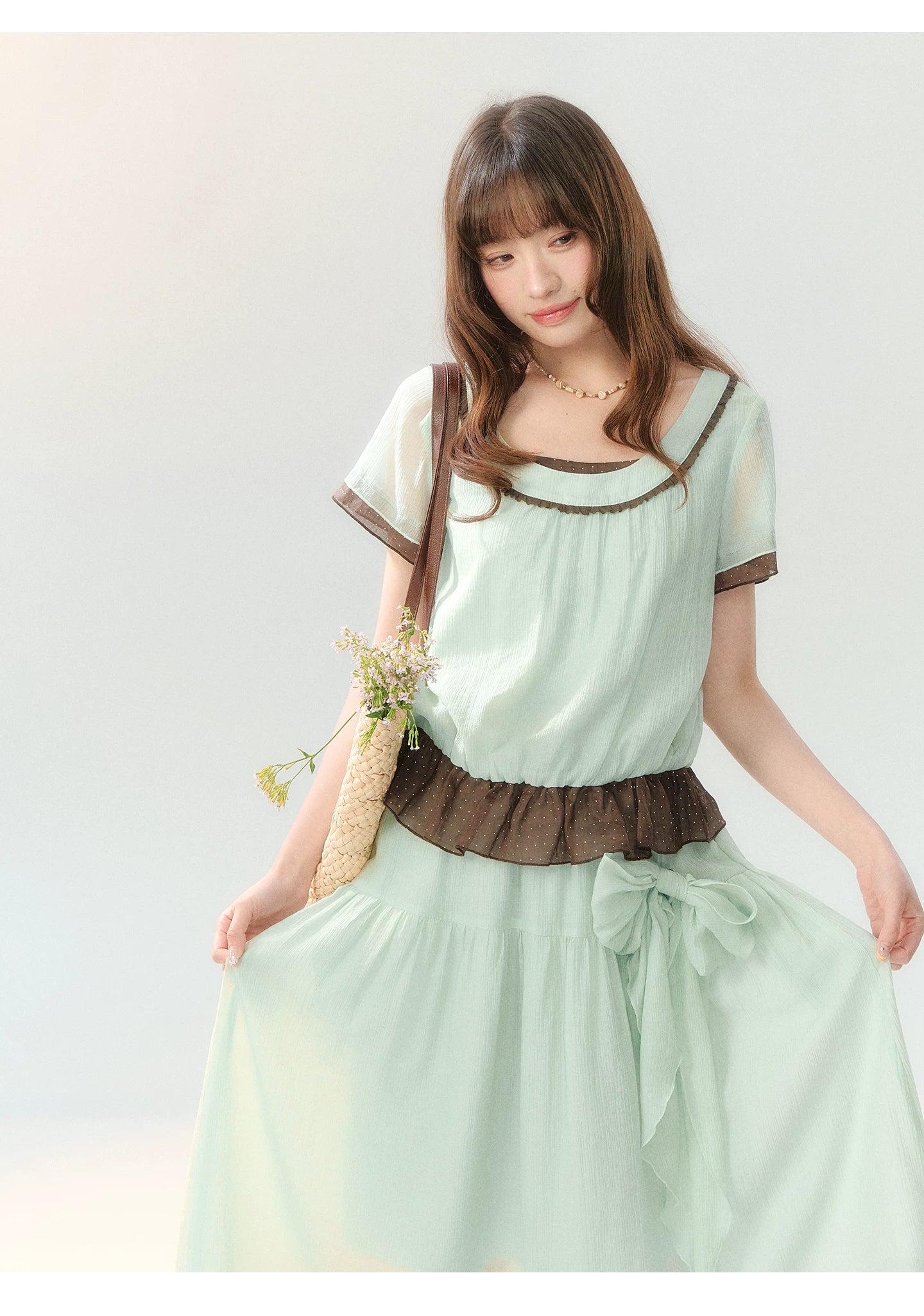 "Mint Sugar Whimsy" Mint Green Polka Dot Two-Piece Skirt Set LL2026194