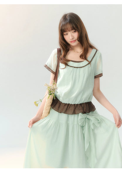 "Mint Sugar Whimsy" Mint Green Polka Dot Two-Piece Skirt Set LL2026194