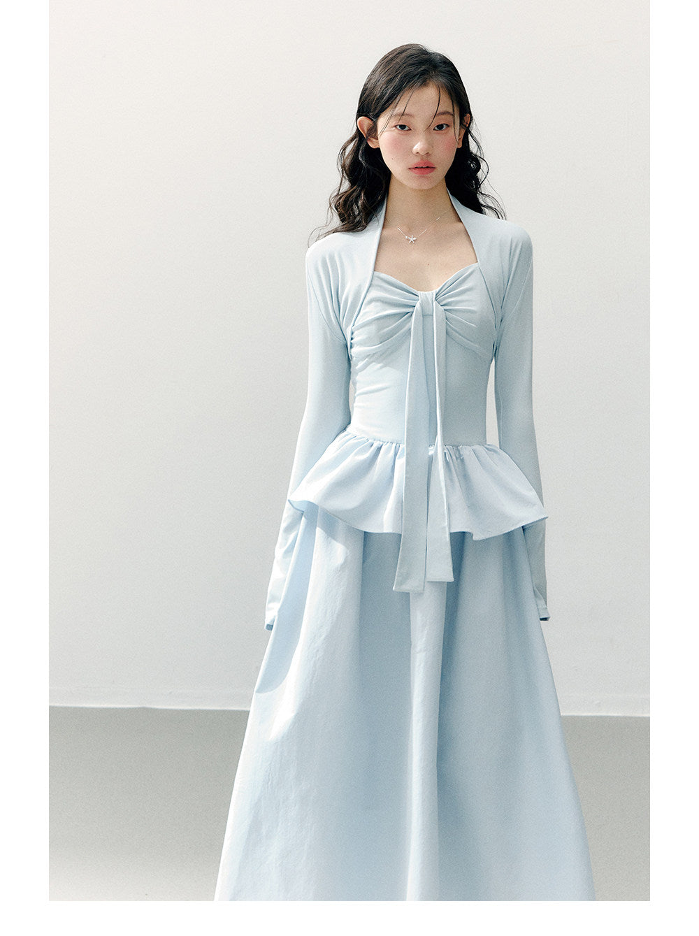 ANNATTO - Soft Sky Blue Bow-Tie Modal Strapless Dress Set