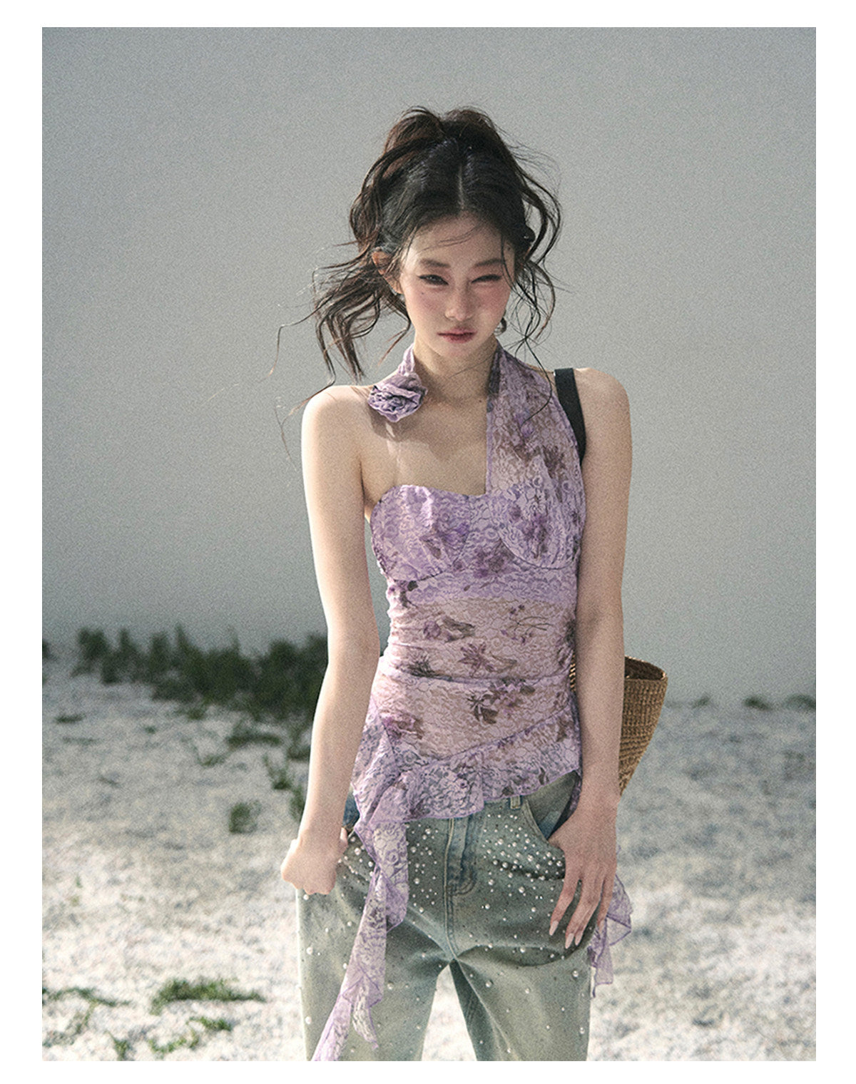 “Jacaranda Whisper” Orchid Purple Asymmetrical Halter Top