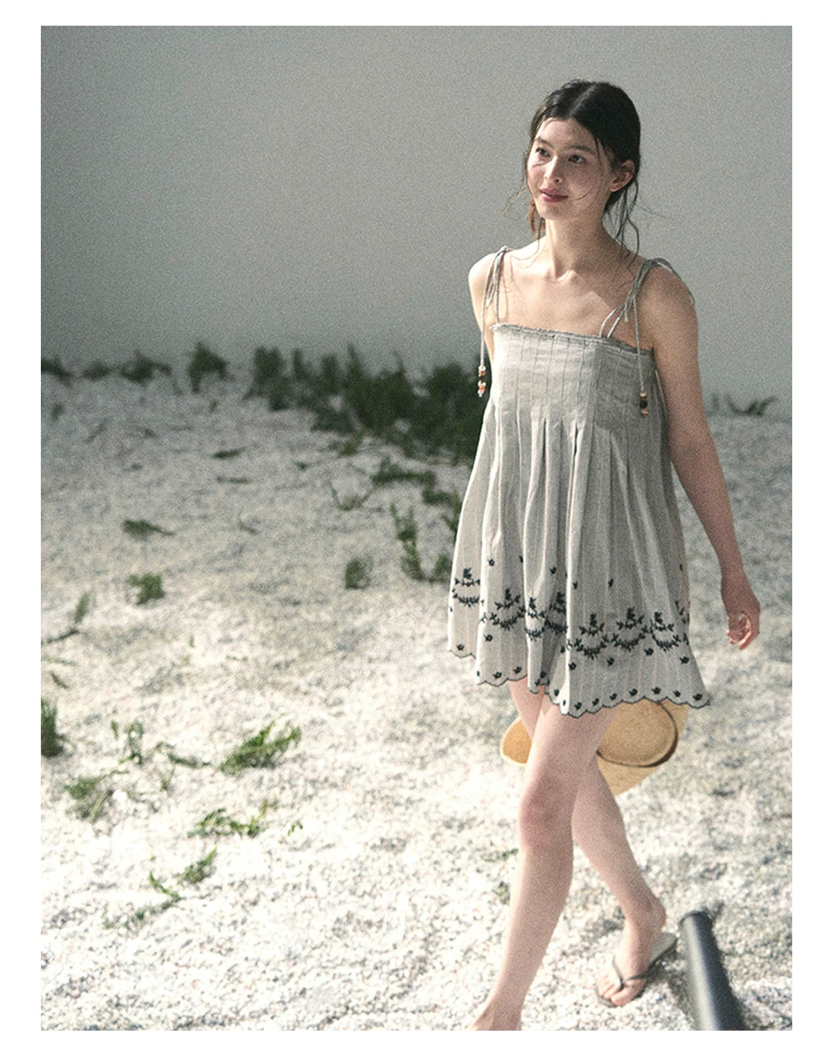 “Ripples Along the Hem” Misty Sea Gray Reversible Babydoll Dress