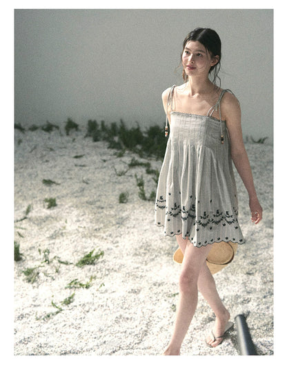 “Ripples Along the Hem” Misty Sea Gray Reversible Babydoll Dress