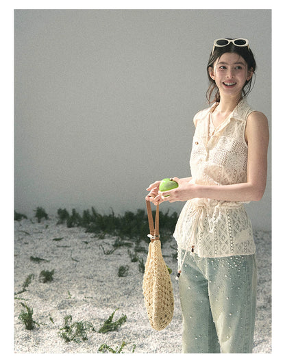 “Summer Breeze Kissing the Hem” Ivory Lace Layered Sleeveless Top