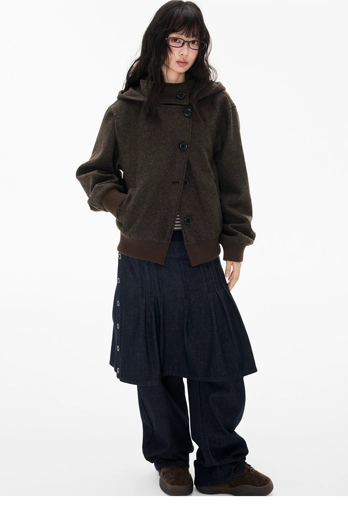 EZEK | Preppy Hooded Wool Blend Jacket with Button Front