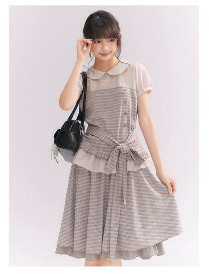 “Old Keepsake Letters” Frost Gray Doll Collar Lace Two-Piece Set