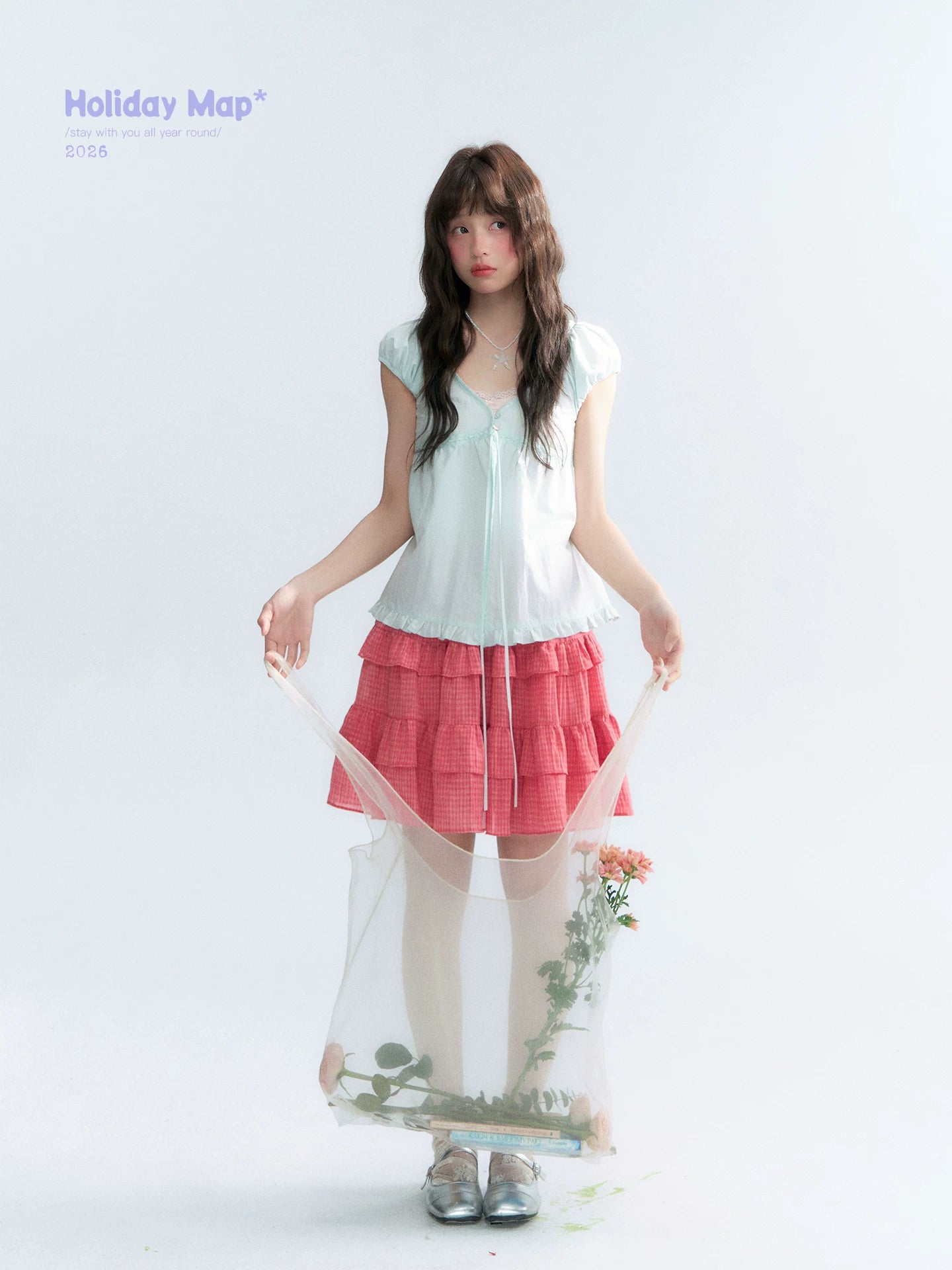 "Peach Blossom" Plum Pink Plaid Tiered A-Line Skirt