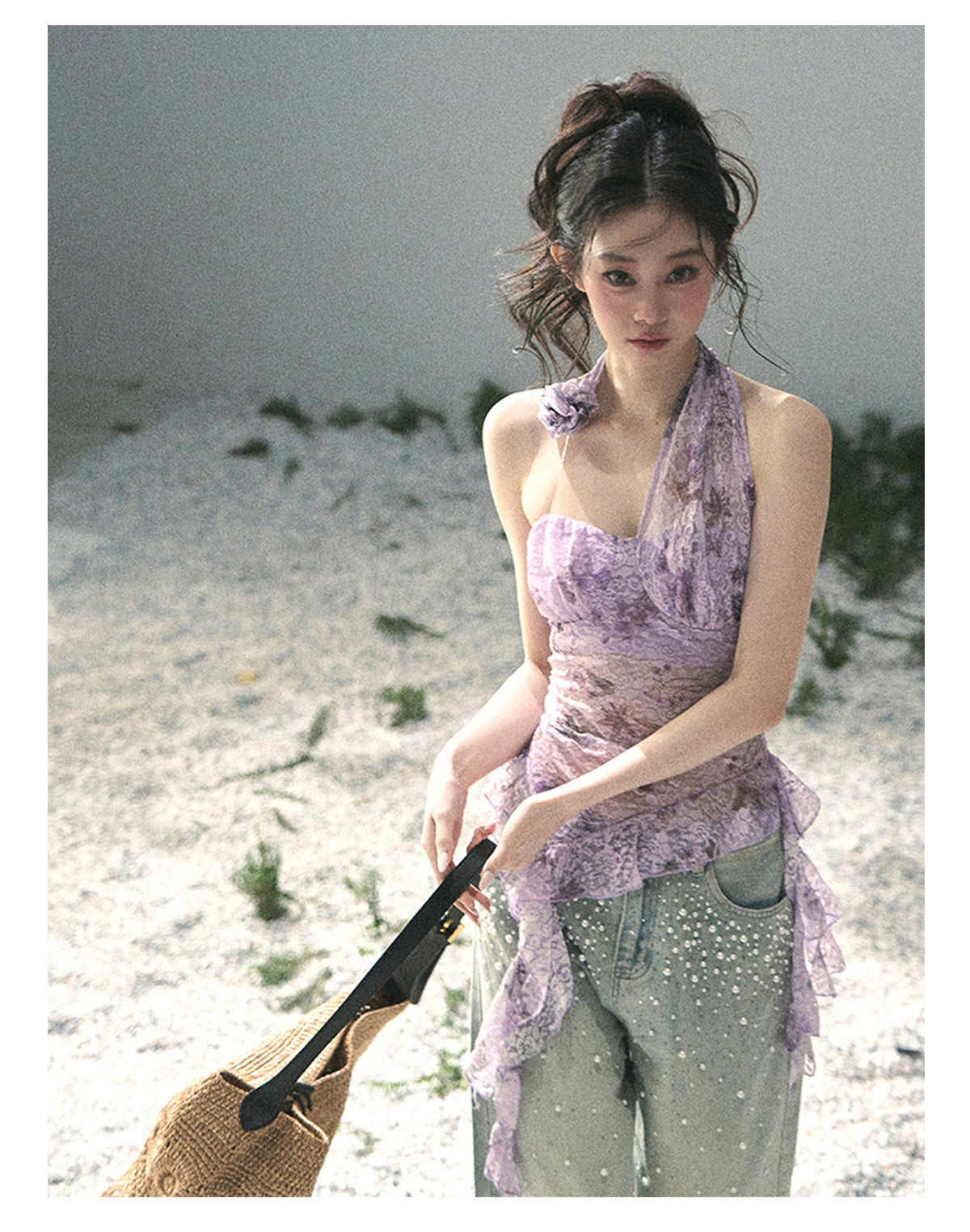 “Jacaranda Whisper” Orchid Purple Asymmetrical Halter Top
