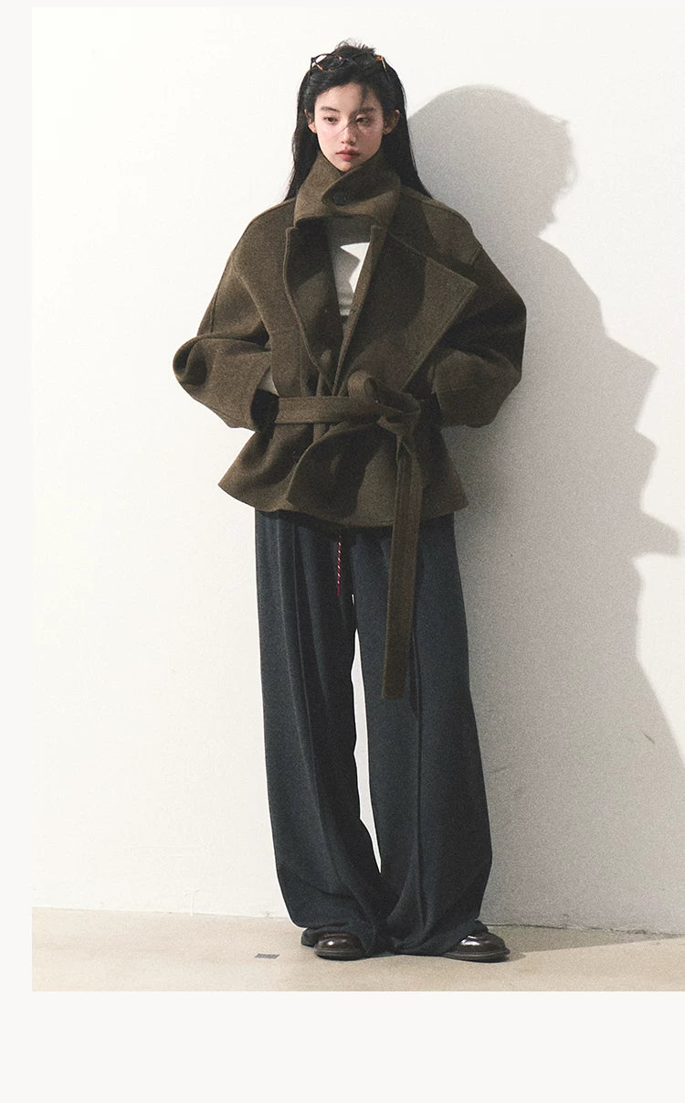 OAKMOO/ "The Flowers Are in Full Bloom" Jade Green Wool-Blend Short Belted Coat