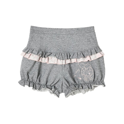 KYOUKO - Pink Hooded Zip-Up Jacket & Gray Ruffle Pants Set