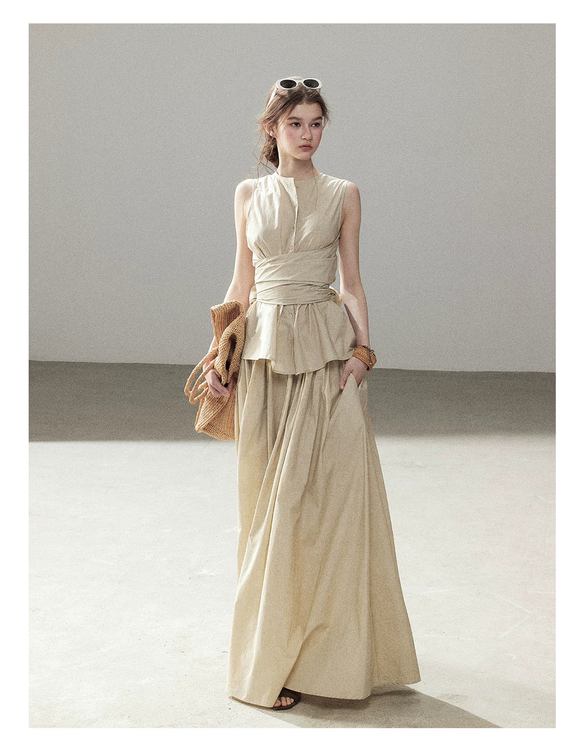 "The Last Falling Leaf" Milk Tea Lyocell Two-Piece Skirt Set