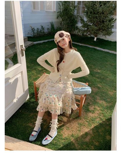 “Starlight Tulle Reverie” Apricot Polka Dot Mesh Skirt