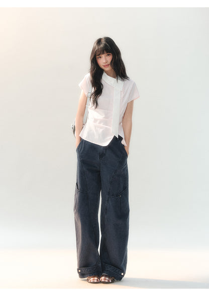 [CAN] "Tomorrow's Star" Dark Indigo Studded Wide-Leg Denim Jeans