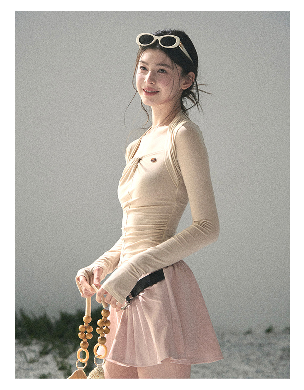 “Soft Evening Breeze” Milk Tea Layered Halter Top
