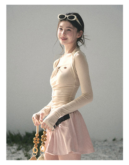 “Soft Evening Breeze” Milk Tea Layered Halter Top