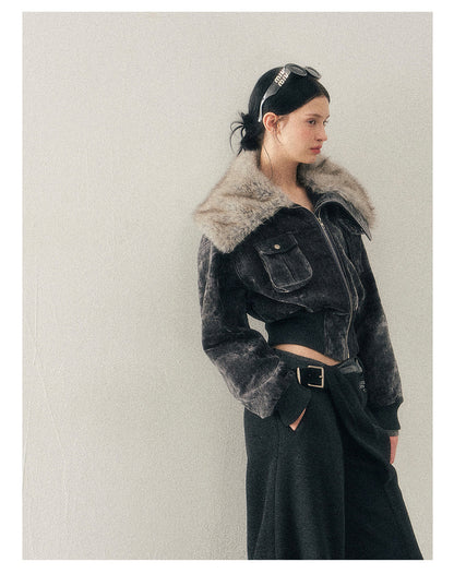 少也眼 "Defocused Dreams" Melard Leopard Utility Cropped Jacket - Graphite Gray