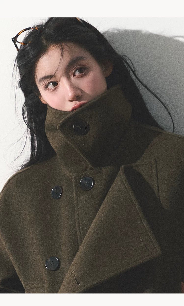 OAKMOO/ "The Flowers Are in Full Bloom" Jade Green Wool-Blend Short Belted Coat