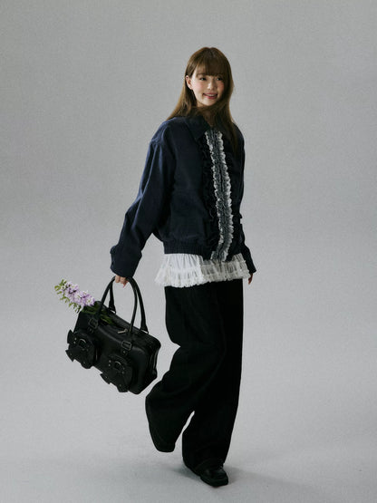 LOST FOREST - Navy Ruffle-Trim Cotton Jacket