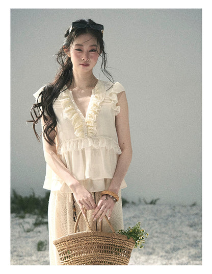 “Sunlight on My Heart” Ivory Lace Babydoll Blouse