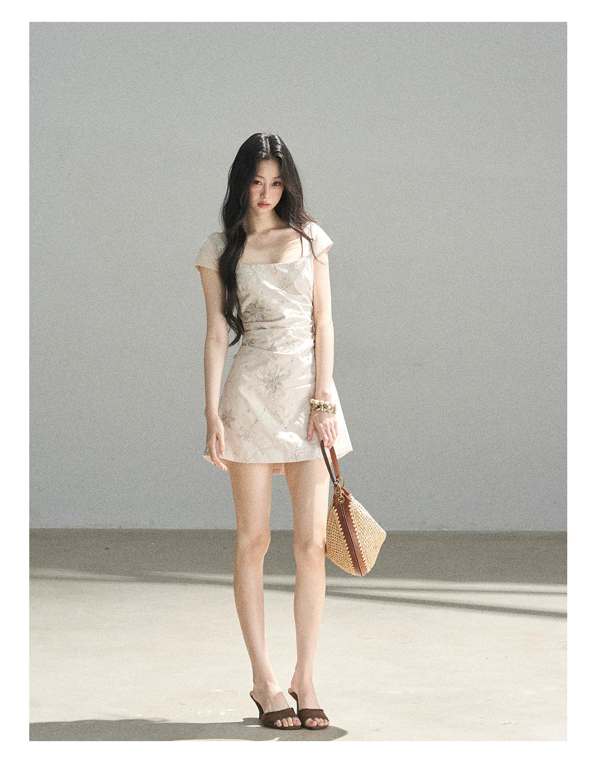 "Summer in Slow Motion" Mother-of-Pearl Star Beaded Fit & Flare Mini Dress