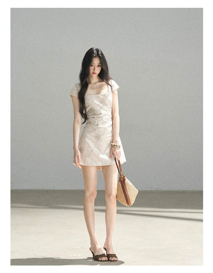 "Summer in Slow Motion" Mother-of-Pearl Star Beaded Fit & Flare Mini Dress