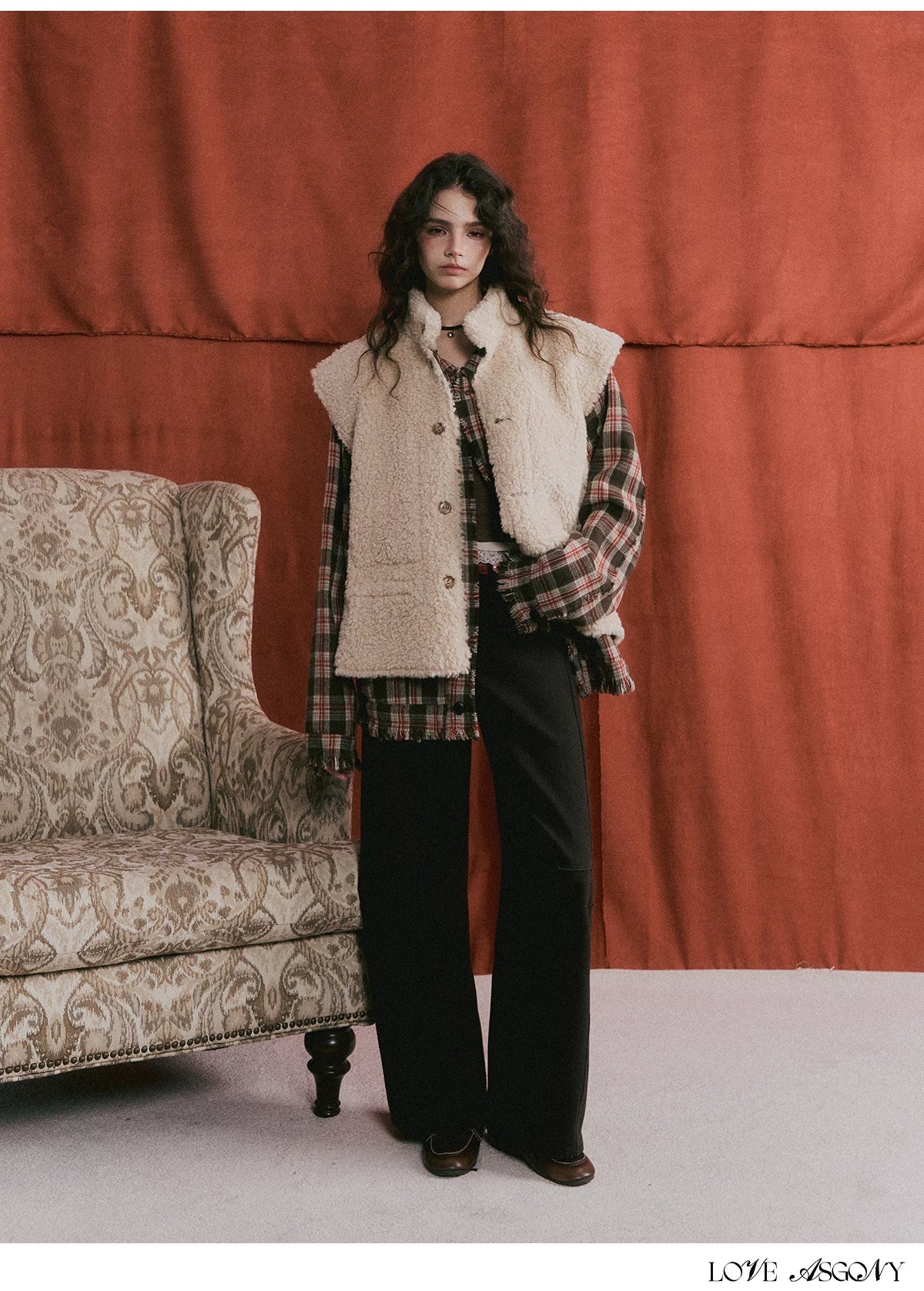 ASGONY - Brown Reversible Suede Faux Shearling Drawstring Vest