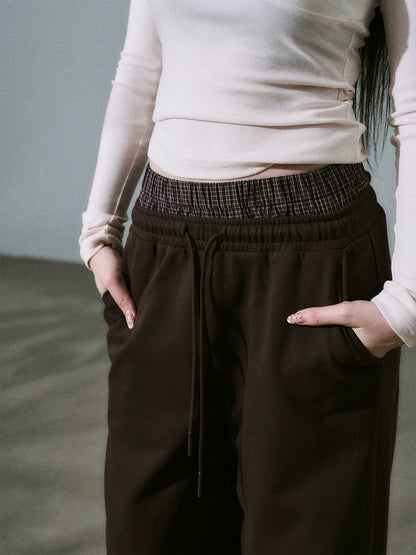LOST FOREST - Heavyweight Cotton Low-Rise Wide-Leg Sweatpants (Dark Brown / Milk Tea)