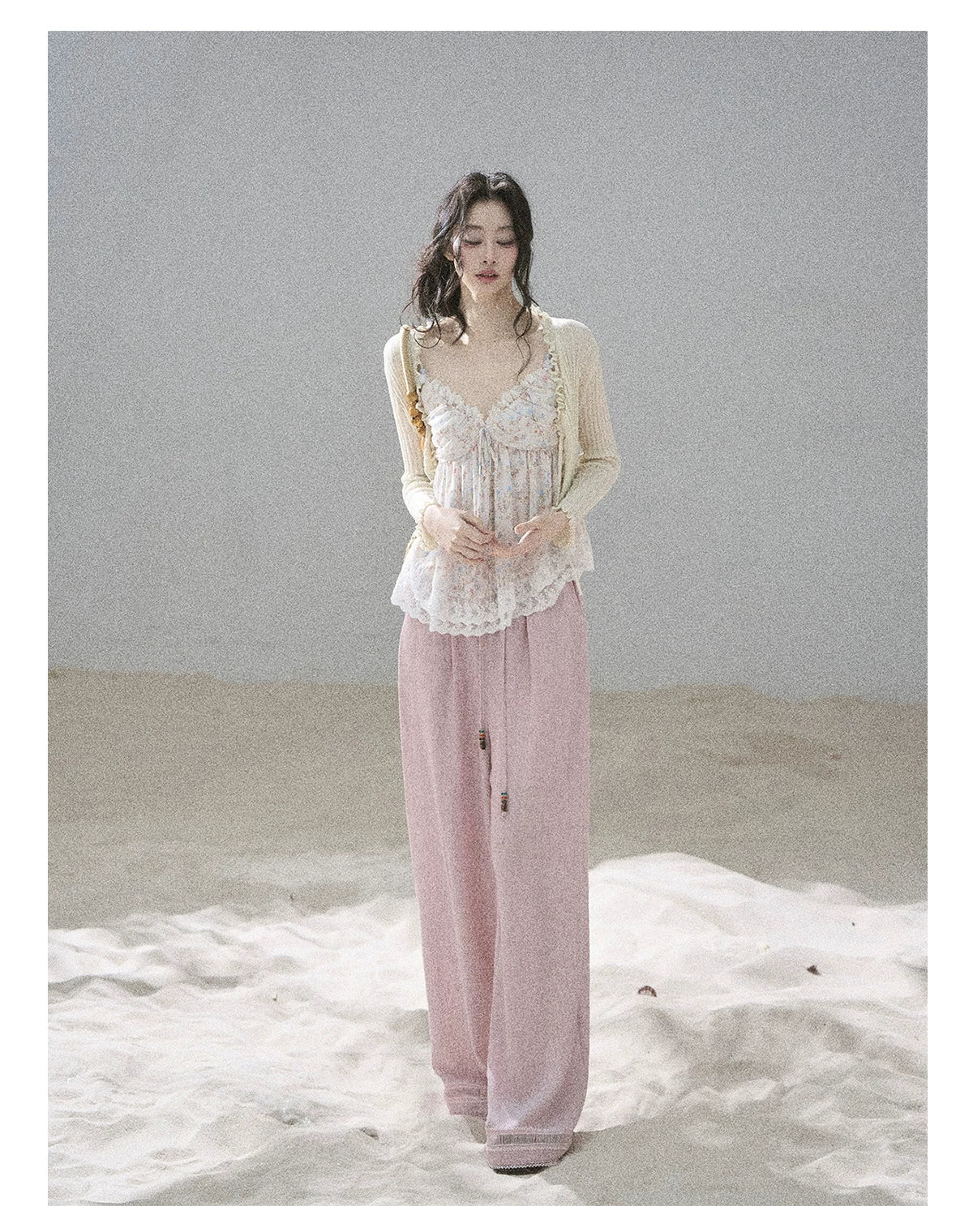 "Follow the Sea Breeze" Lightweight Straight-Leg Wide-Leg Pants (Lotus Pink/ Gray Sage Green/ Gray Blue)