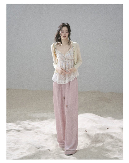 "Follow the Sea Breeze" Lightweight Straight-Leg Wide-Leg Pants (Lotus Pink/ Gray Sage Green/ Gray Blue)