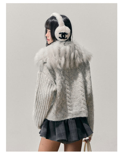少也眼 “Gentle Echoes” French Fox-Fur Knit Cardigan 54554