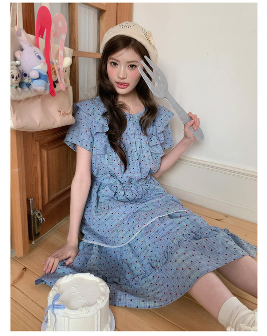 “Blueberry Tart Reverie” Blue Polka Dot Tea Dress