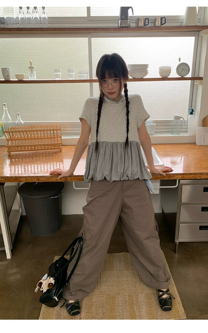 "Street Stroll Girl" Sage Gray Cotton Wide-Leg Cargo Pants