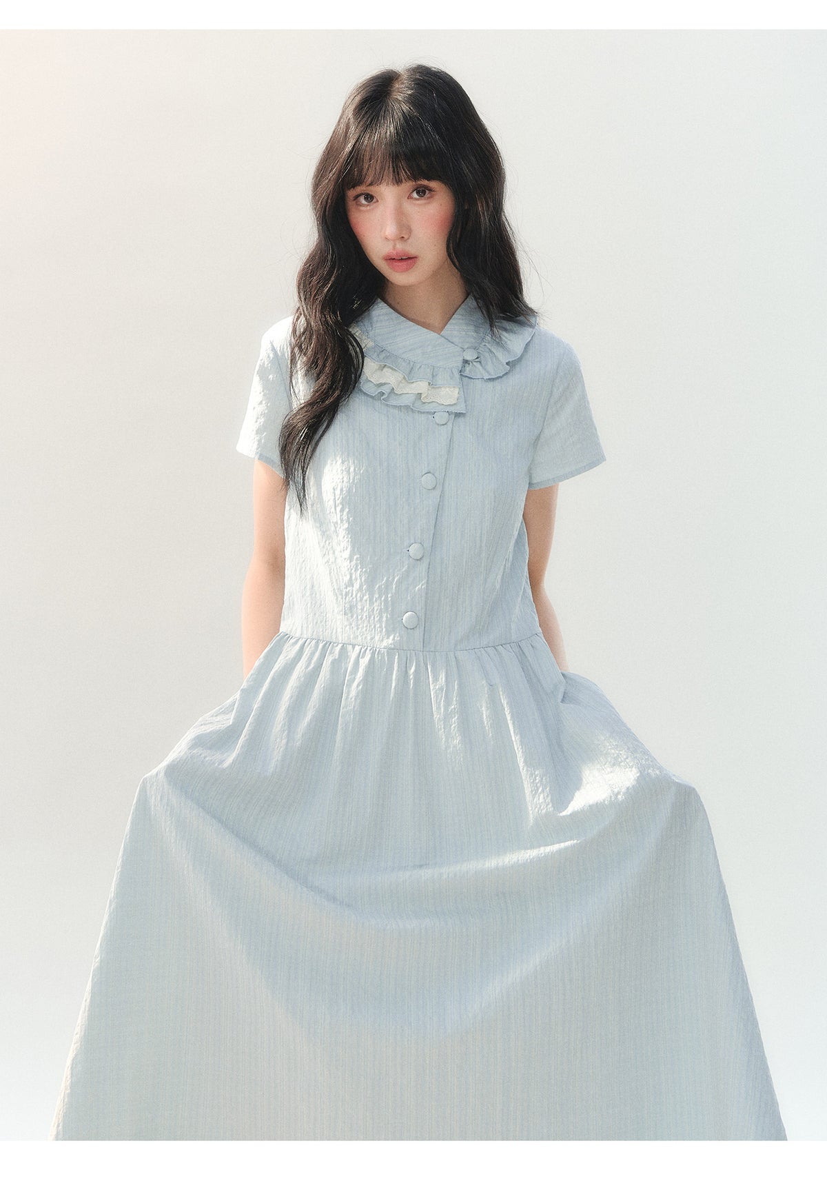 [CAN] "Dawn Island" Blue Puff Sleeve Doll Collar Dress