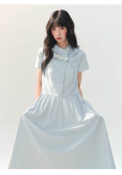[CAN] "Dawn Island" Blue Puff Sleeve Doll Collar Dress