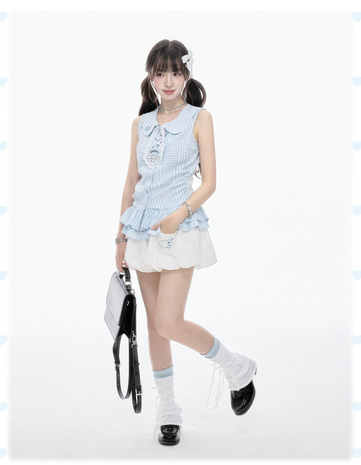 Two Ways to Wear! Cinnamoroll Cropped Cardigan / Round-Neck Blouse / Bubble Skort