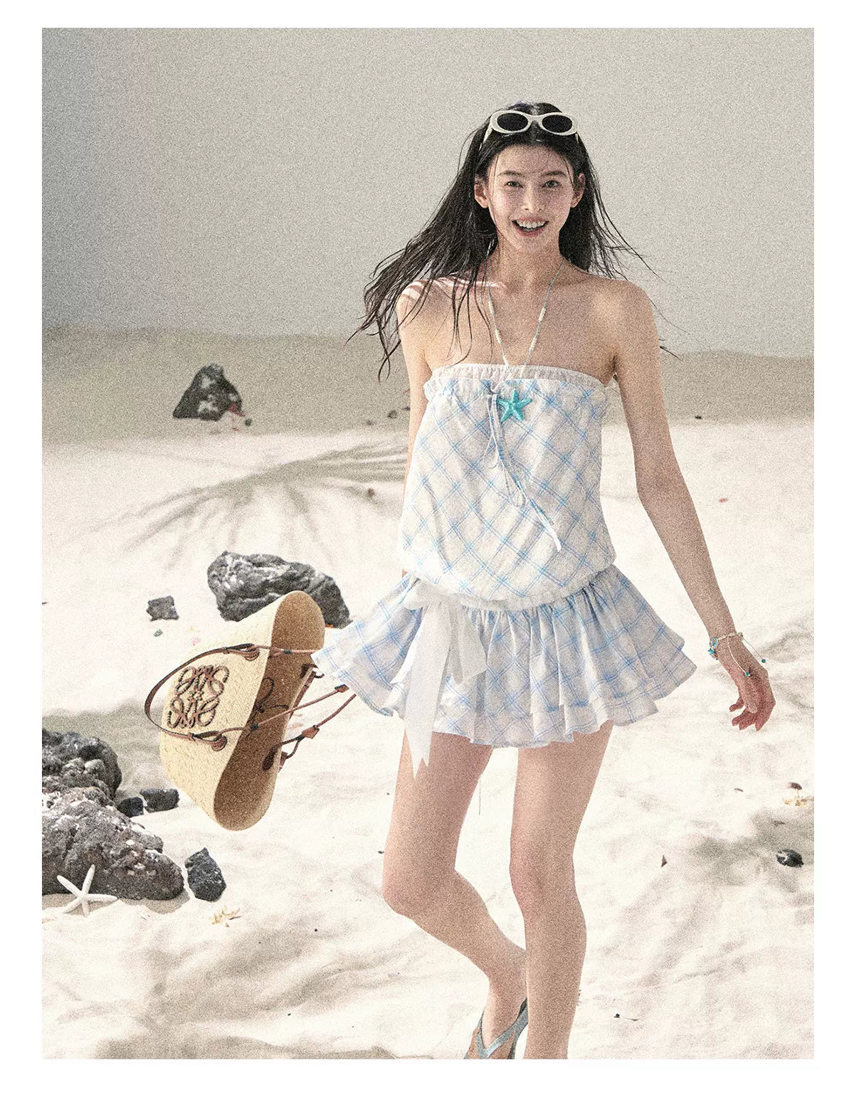 "Breeze Upon the Waves" Ice Crystal Blue Off-Shoulder Diamond Quilted Mini Dress