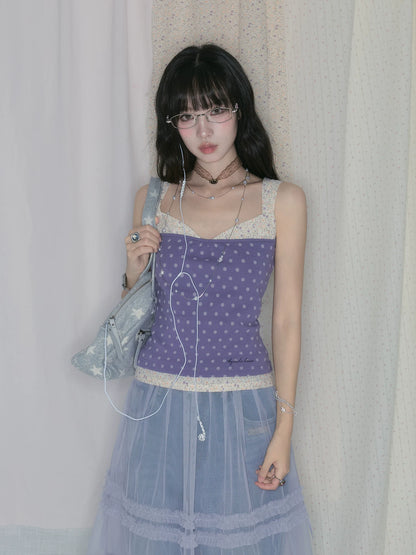 "Lavender Daydream" Layered Collection (Cami Top / Tie Cardigan / Pleated Midi Skirt / Mesh Overlay Skirt / Vintage Jeans)